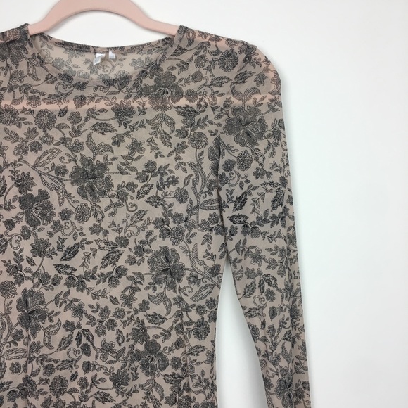 floral mesh top long sleeve